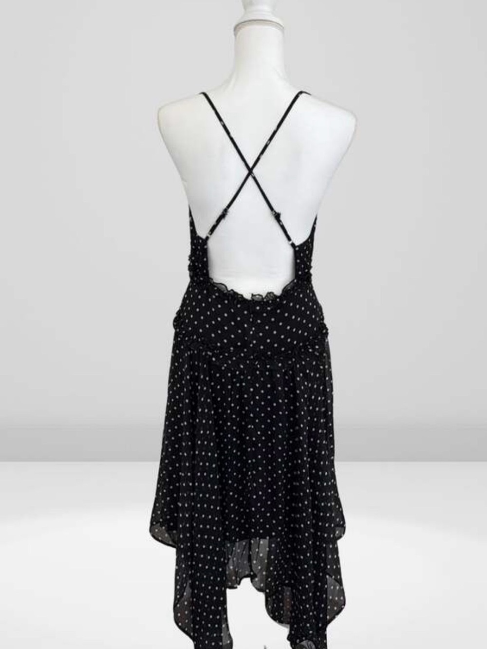 Storia Black and White Polka Dot Asymmetrical Slip Dress - Picture 2 of 4